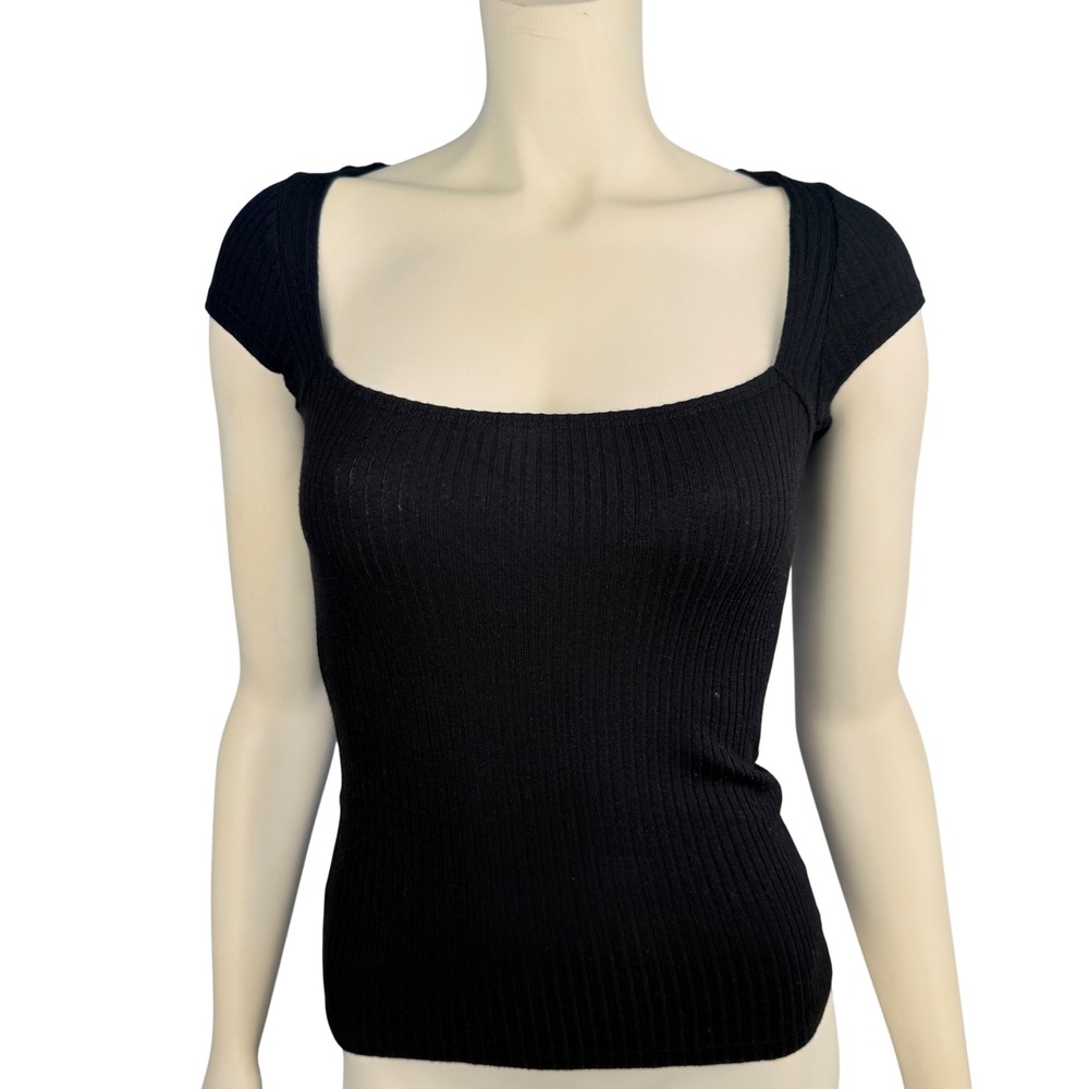 Reformation Size‎ S TENCEL Black Ribbed Square Neck Knit Top Women's Made in USA